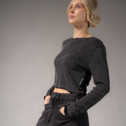 Essentials - Long Sleeve Ribbed Tee - Black Snow - The Laundry Room