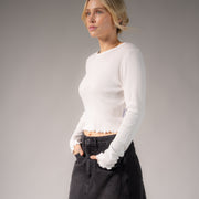 Essentials - Long Sleeve Ribbed Tee - White - The Laundry Room