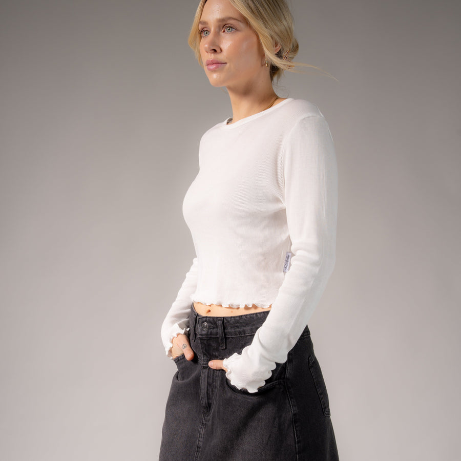 Essentials - Long Sleeve Ribbed Tee - White - The Laundry Room