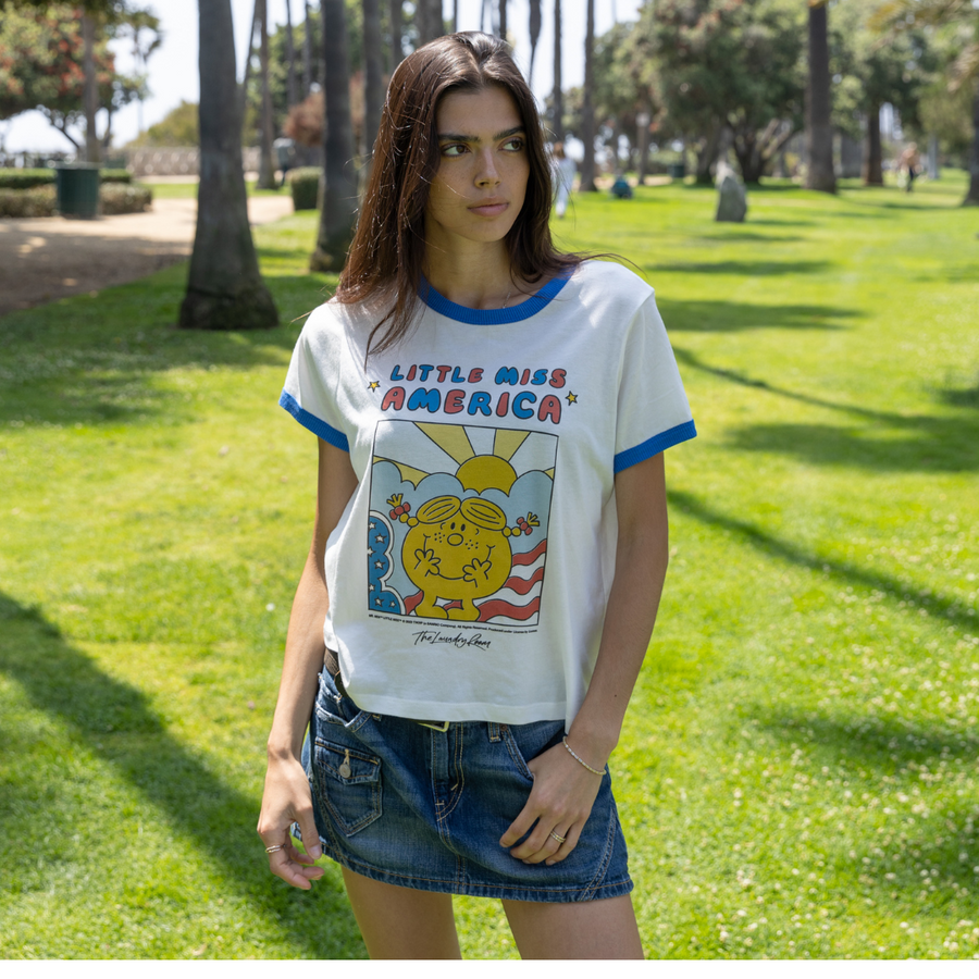 Little Miss America - Perfect Ringer Tee - White & Blue - The Laundry Room