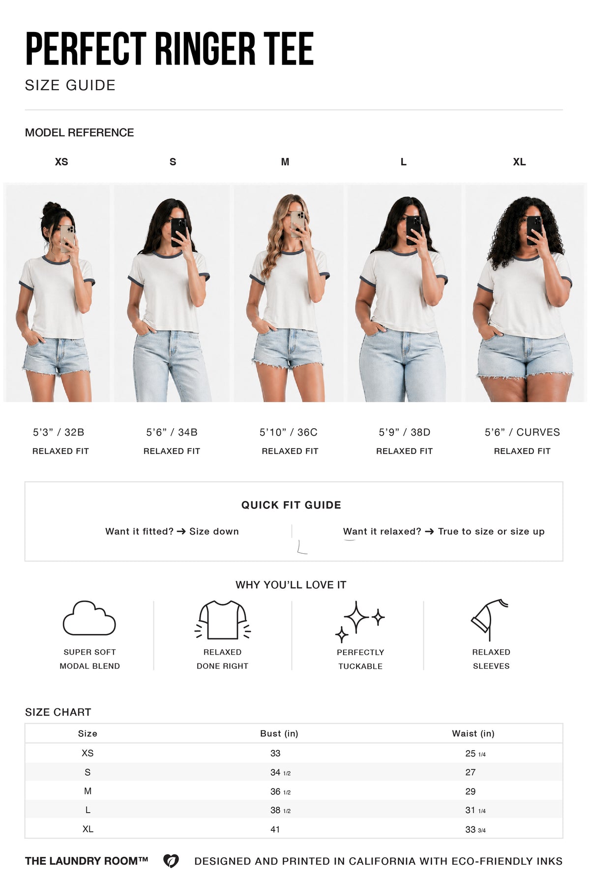Perfect Ringer Tee Size Guide