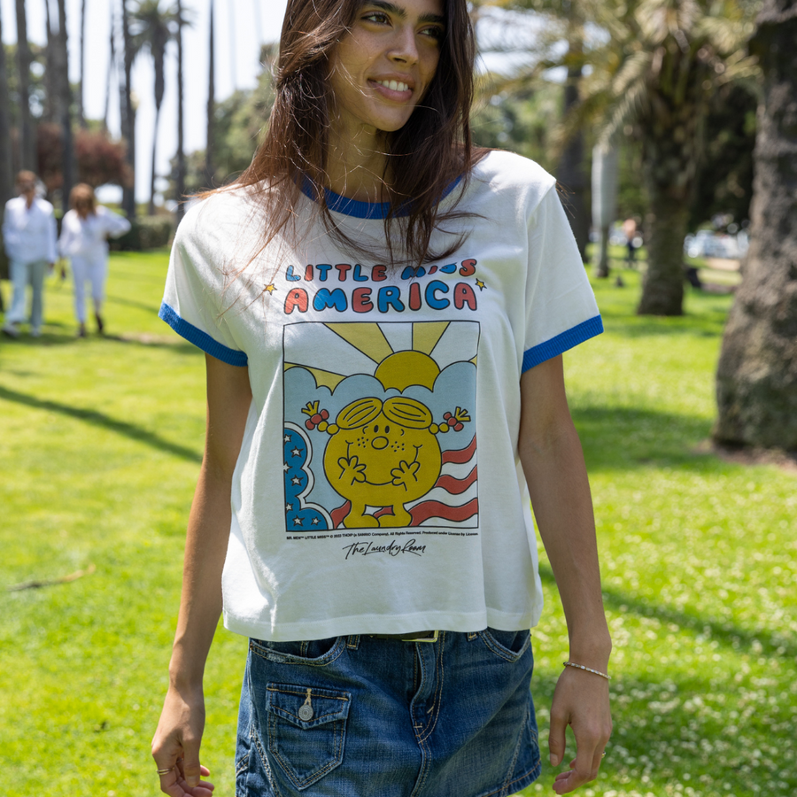 Little Miss America - Perfect Ringer Tee - White & Blue - The Laundry Room
