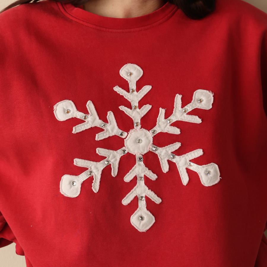 Snowflake Rhinestone - Jump Jumper - Vintage Red