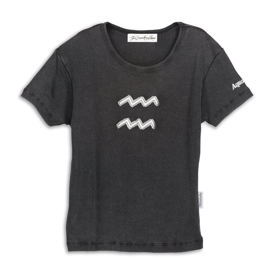 Aquarius Stitch - Baby Tee - Black Snow Black Snow / XS