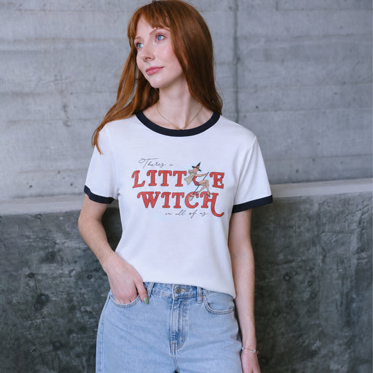 A Little Witch In All Of Us - Perfect Ringer Tee - White & Black Snow