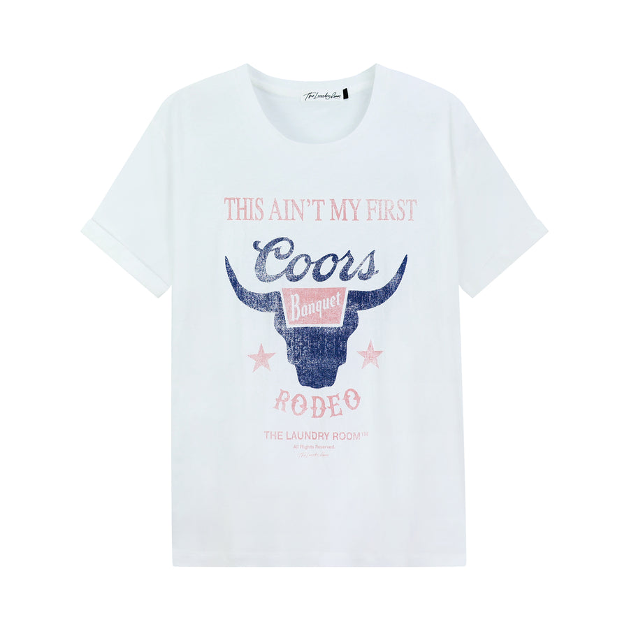 Ain'T My First Coors Rodeo - Oversized Tee - White - The Laundry Room