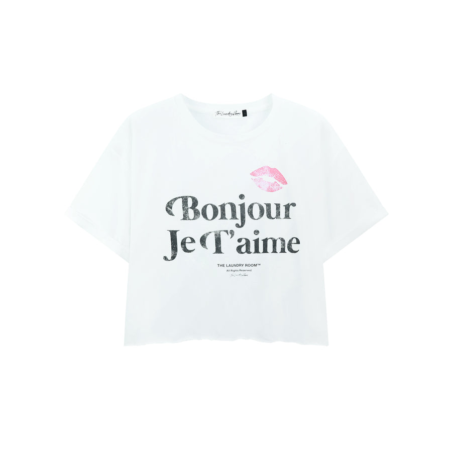 Hello I Love You - Crop Oversized Tee - White - The Laundry Room