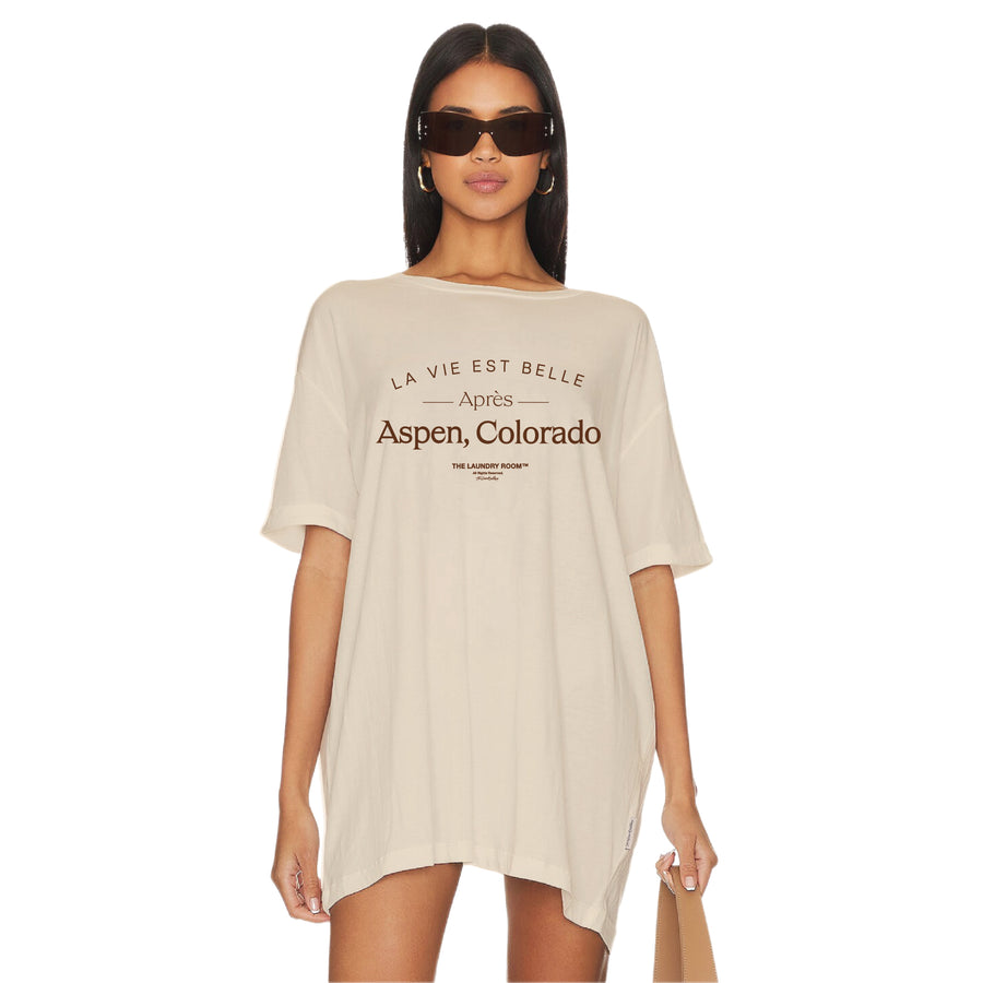 Life Is Beautiful After Aspen - Oversized Tee - Bone - The Laundry Room