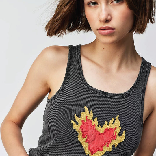 Burn Heart Stitch - Rib Tank - Black Snow - The Laundry Room
