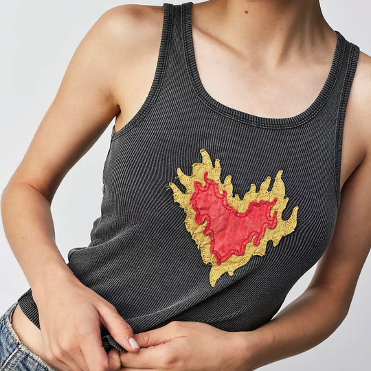 Burn Heart Stitch - Rib Tank - Black Snow - The Laundry Room