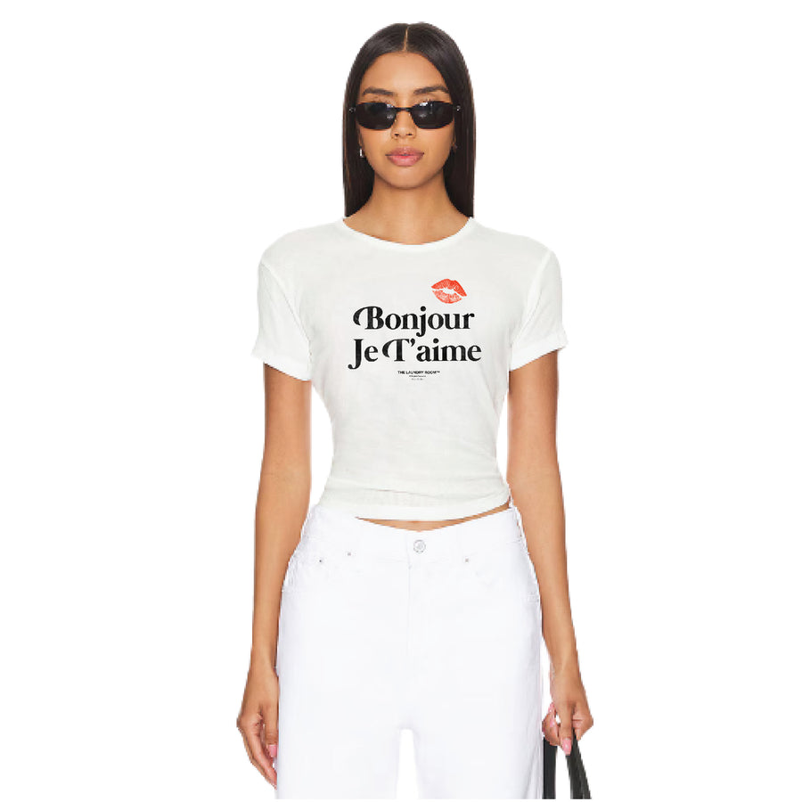BONJOUR JE T'AIME SS - Baby Tee - White - The Laundry Room