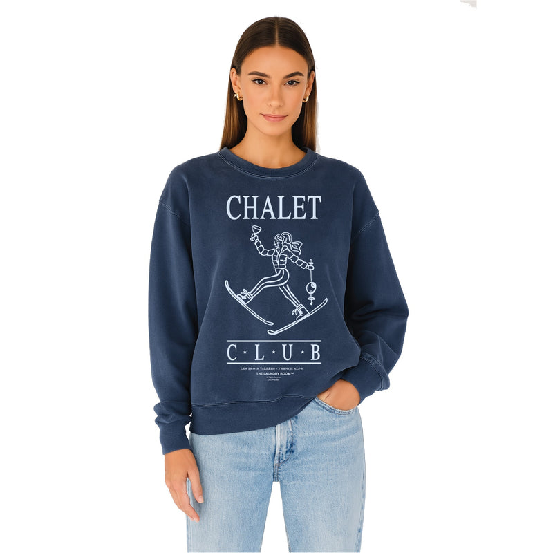 Chalet Club Ski - Classic Crewneck Sweater - Navy Snow - The Laundry Room