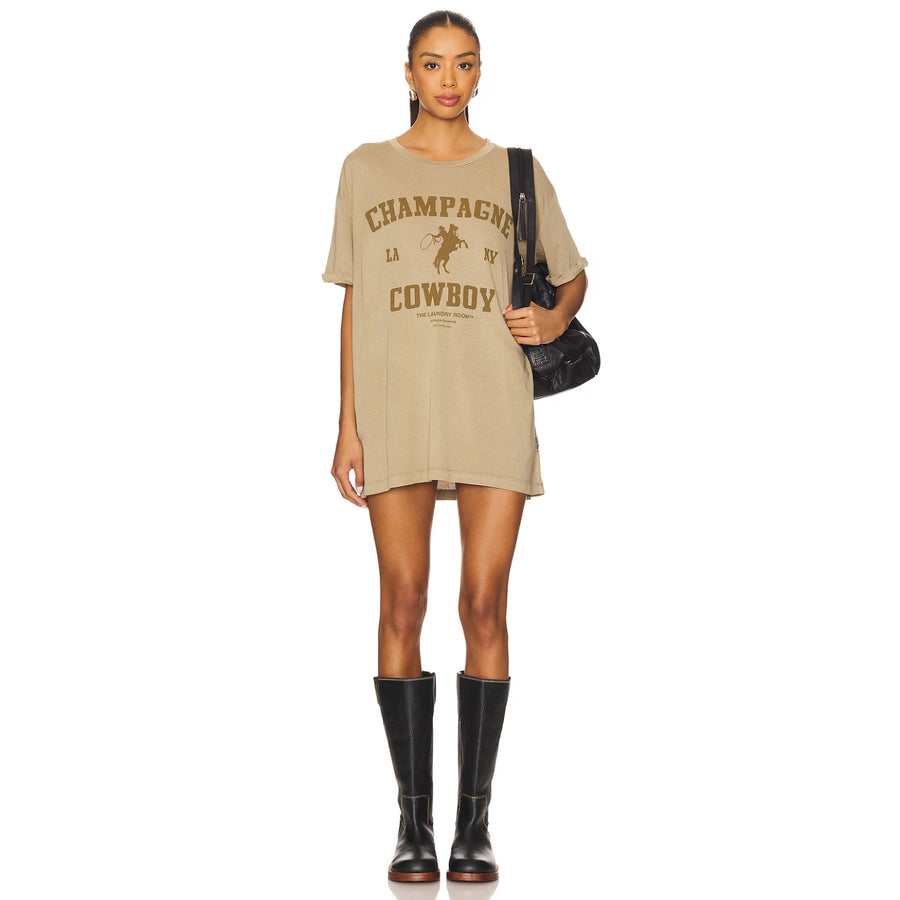 Champagne Cowboy - Oversized Tee - Camel Gold - The Laundry Room