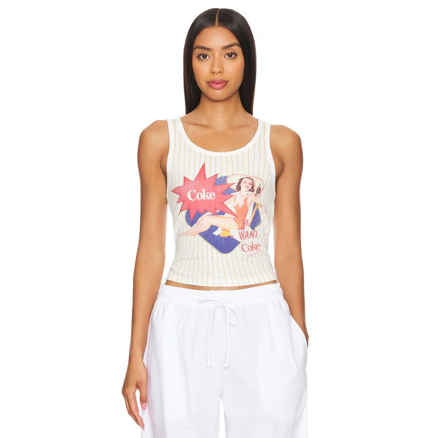 We Want Coke  - Rib Tank - White & Tan Stripe - The Laundry Room
