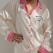 Champagne Gang - Silky PJ Set - Bone & Pink - The Laundry Room