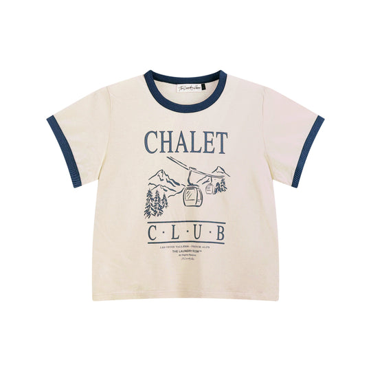 Chalet Club Gondola - Perfect Ringer Tee - Bone & Navy Snow