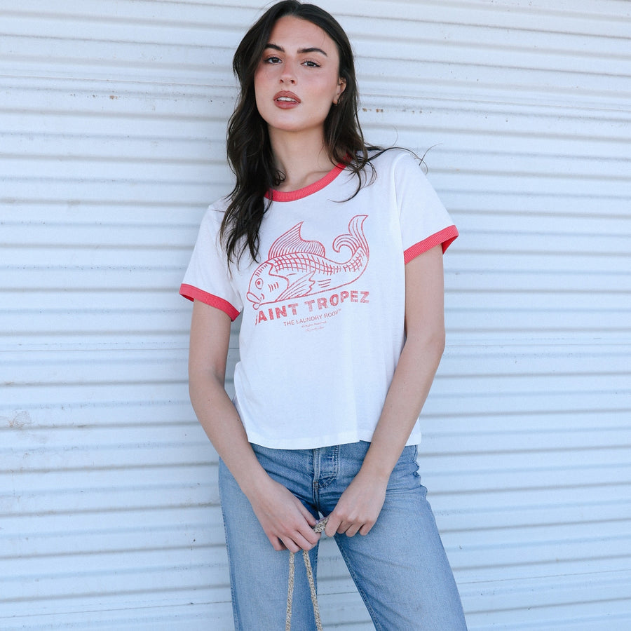 Saint Tropez Fish - Perfect Ringer Tee - White & Red - The Laundry Room
