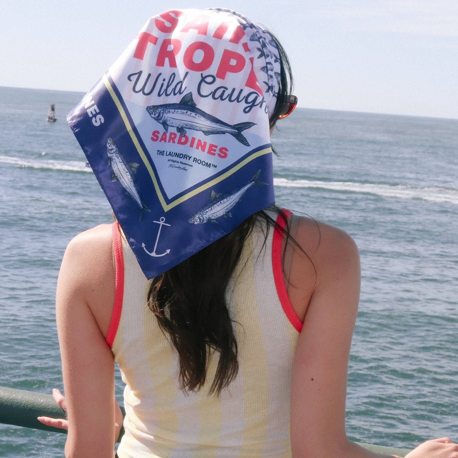 Saint Tropez Wild Caught Sardines - Silky Bandana - Navy Snow - The Laundry Room