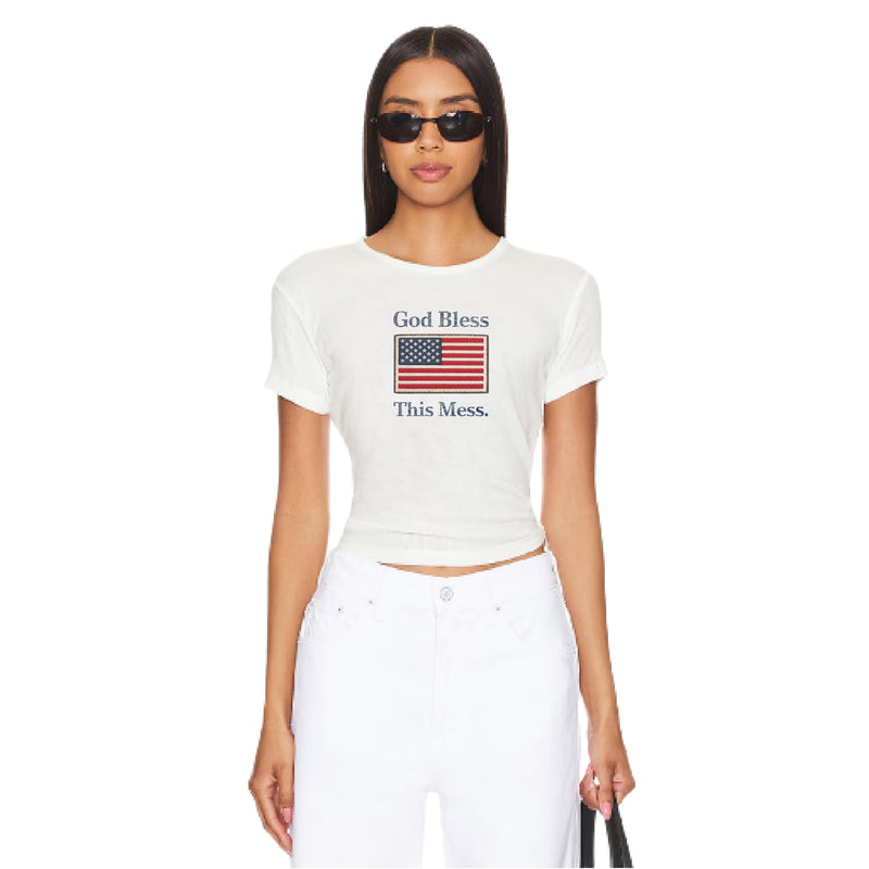 God Bless This Mess Flag Vintage - Baby Tee - White