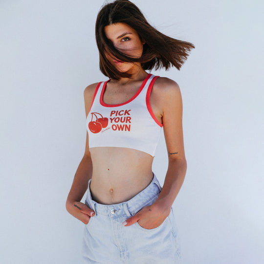 Pick Your Own - Super Crop Rib Tank - White & Red - The Laundry Room