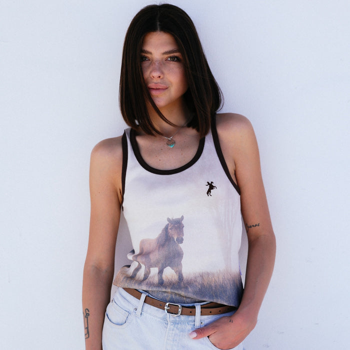 Ranch Life - Rib Tank - White & Brown - The Laundry Room