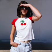Cherries Embroidery - Raglan Baby Tee - Bone & Cherry - The Laundry Room
