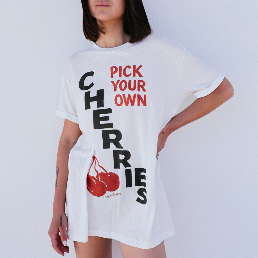 Pick Your Own Cherries - Oversized Tee - White - The Laundry Room