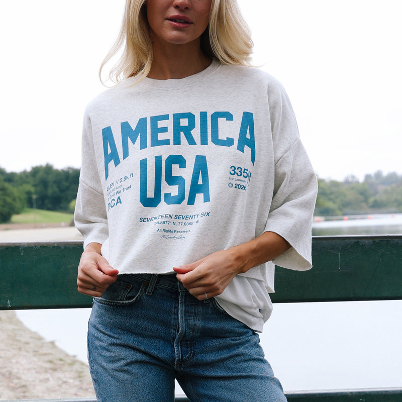 Welcome To America - Crop Jumper - Pebble Heather - The Laundry Room