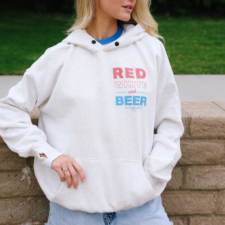 Red White and Beer - Hideout Hoodie - Pebble Heather - The Laundry Room