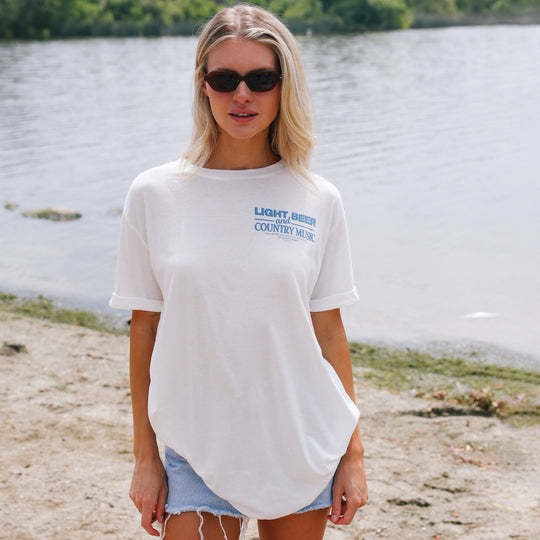 Light Beer And Country Music - Oversized Tee - White