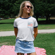 God Bless This Mess Flag - Perfect Ringer Tee - Bone & Navy Snow - The Laundry Room
