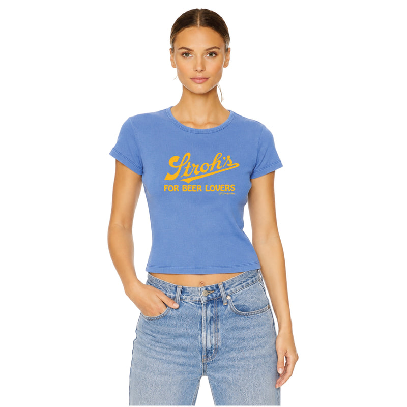 Stroh's For Beer Lovers - Baby Tee - Vintage Blue