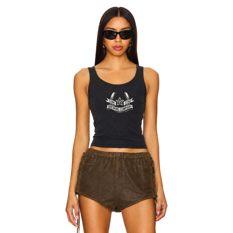 Lone Star White Horseshoe - Rib Tank - Black Snow