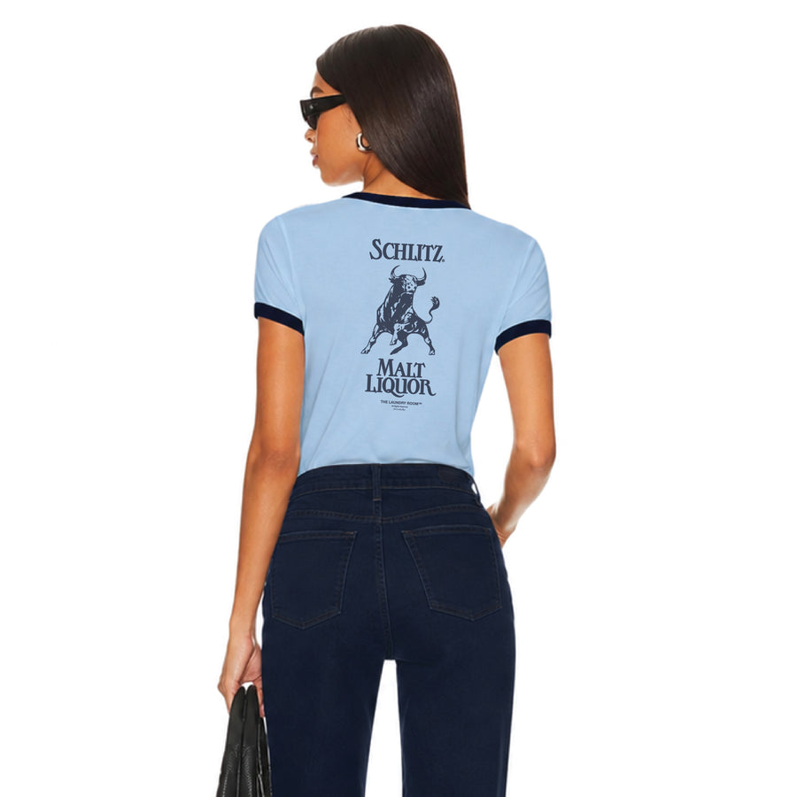 Schlitz Malt Liquor - Perfect Ringer Tee - Chambray & Navy Snow