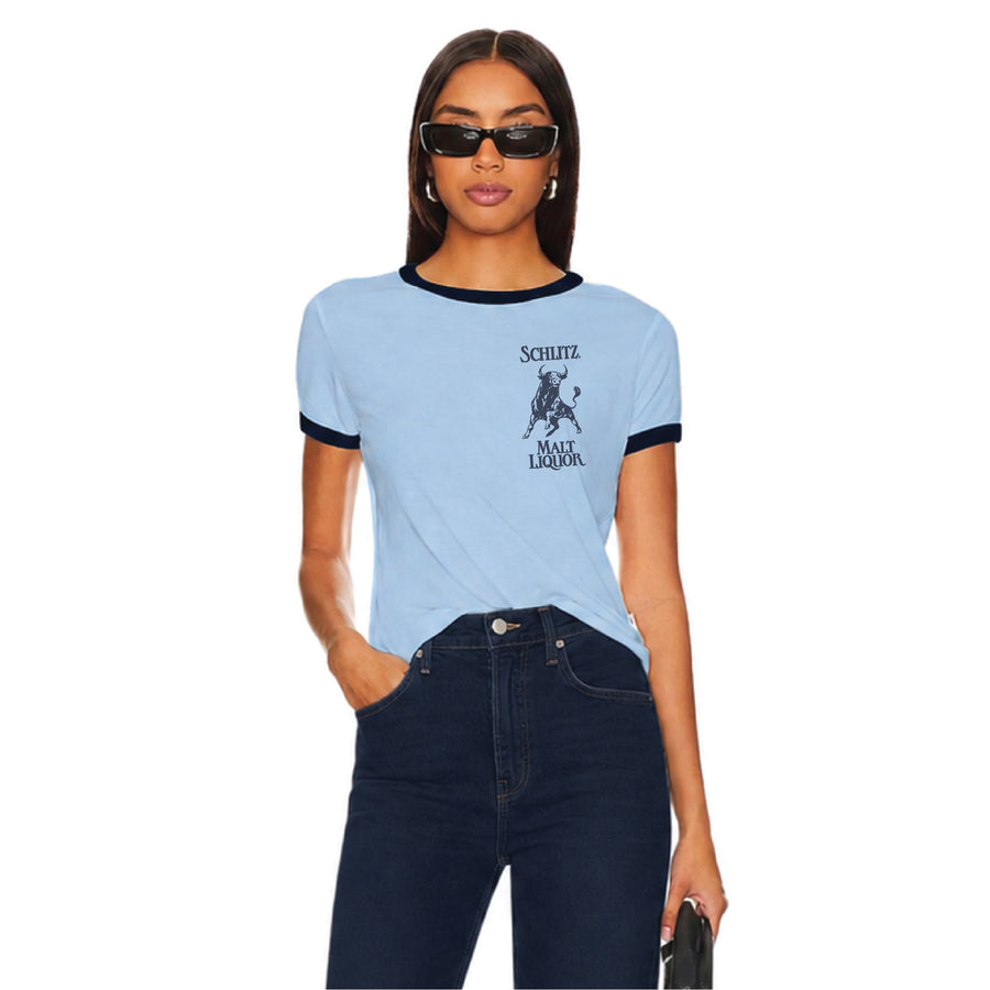 Schlitz Malt Liquor - Perfect Ringer Tee - Chambray & Navy Snow