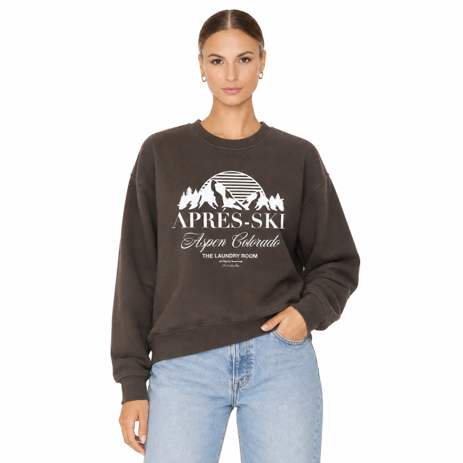 Apres-Ski Aspen Colorado - Classic Crewneck Sweater - Chocolate - The Laundry Room