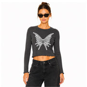 Butterfly Web - Long Sleeve Ribbed Tee - Black Snow