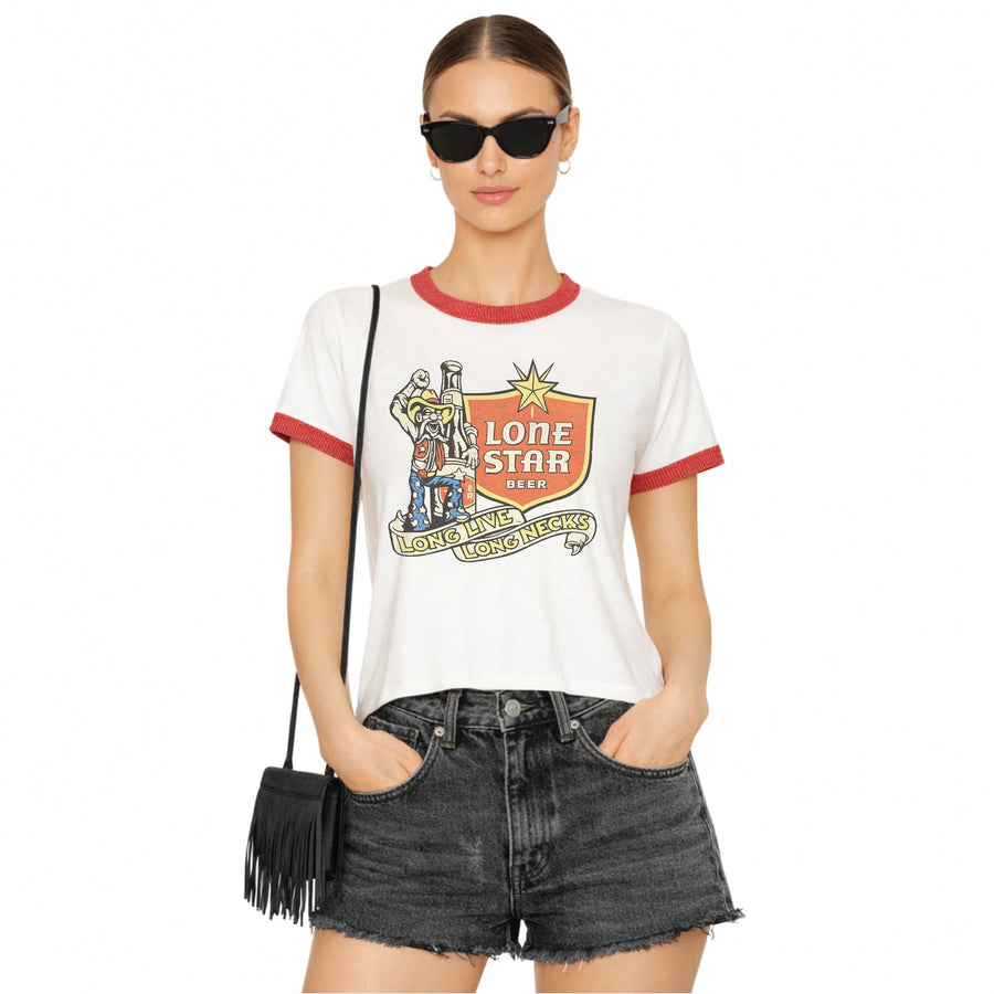 Long Live Long Necks - Perfect Ringer Tee - White & Red
