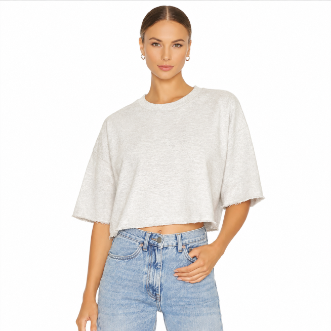 Essentials - Crop Jumper - Pebble Heather - The Laundry Room
