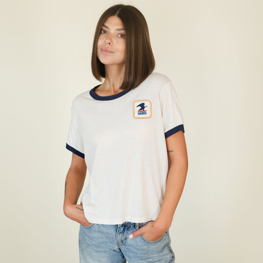 USPS Badge - Perfect Ringer Tee - Bone & Navy Snow - The Laundry Room