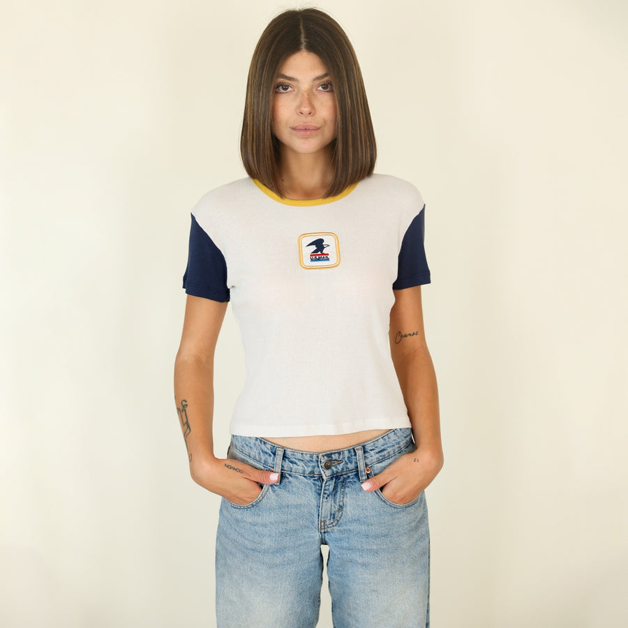 USPS Badge - Baby Tee - Bone & Navy Snow - The Laundry Room