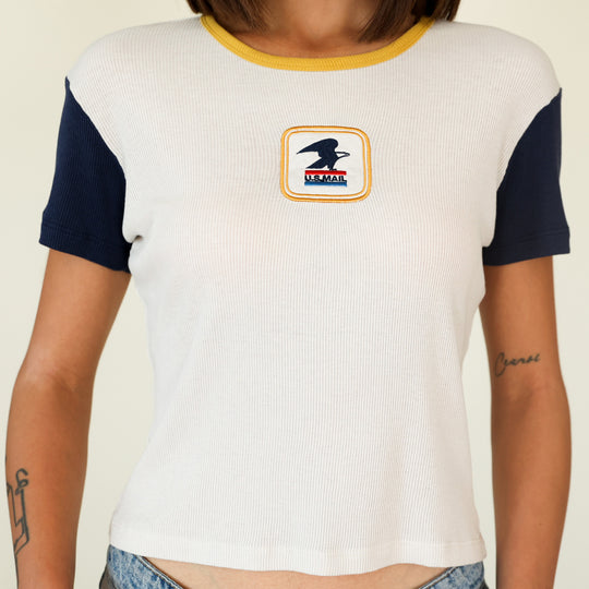 USPS Badge - Baby Tee - Bone & Navy Snow - The Laundry Room