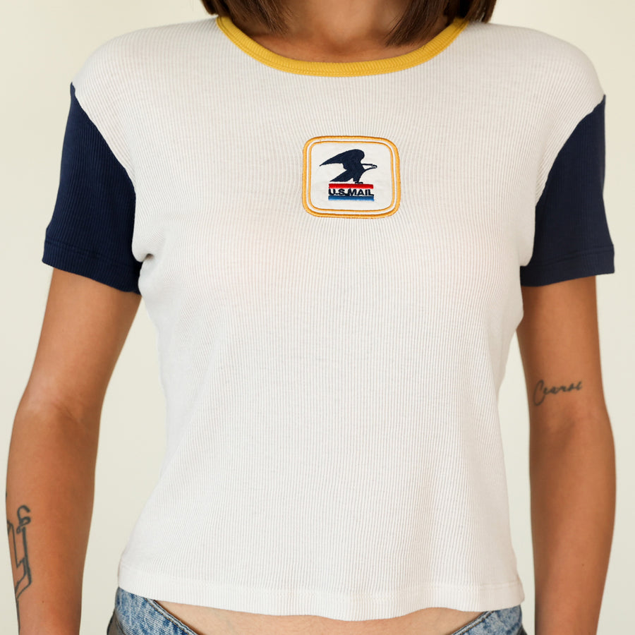 USPS Badge - Baby Tee - Bone & Navy Snow - The Laundry Room