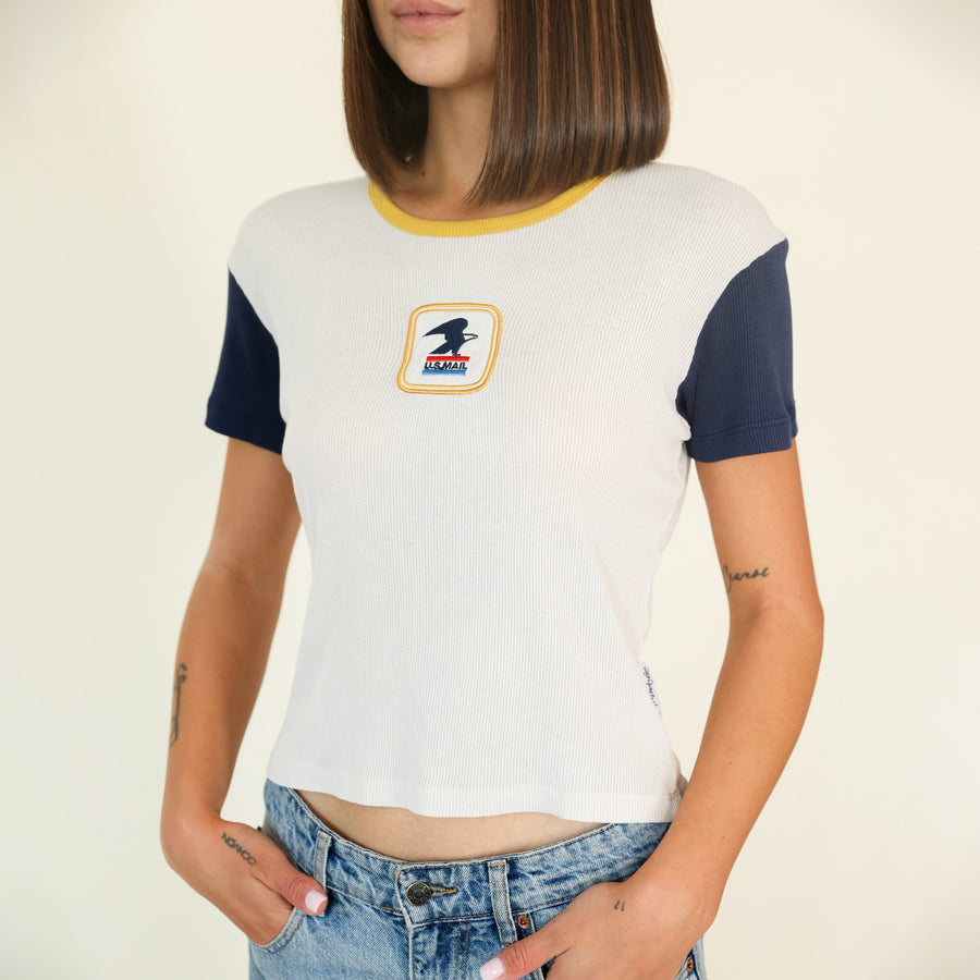 USPS Badge - Baby Tee - Bone & Navy Snow - The Laundry Room