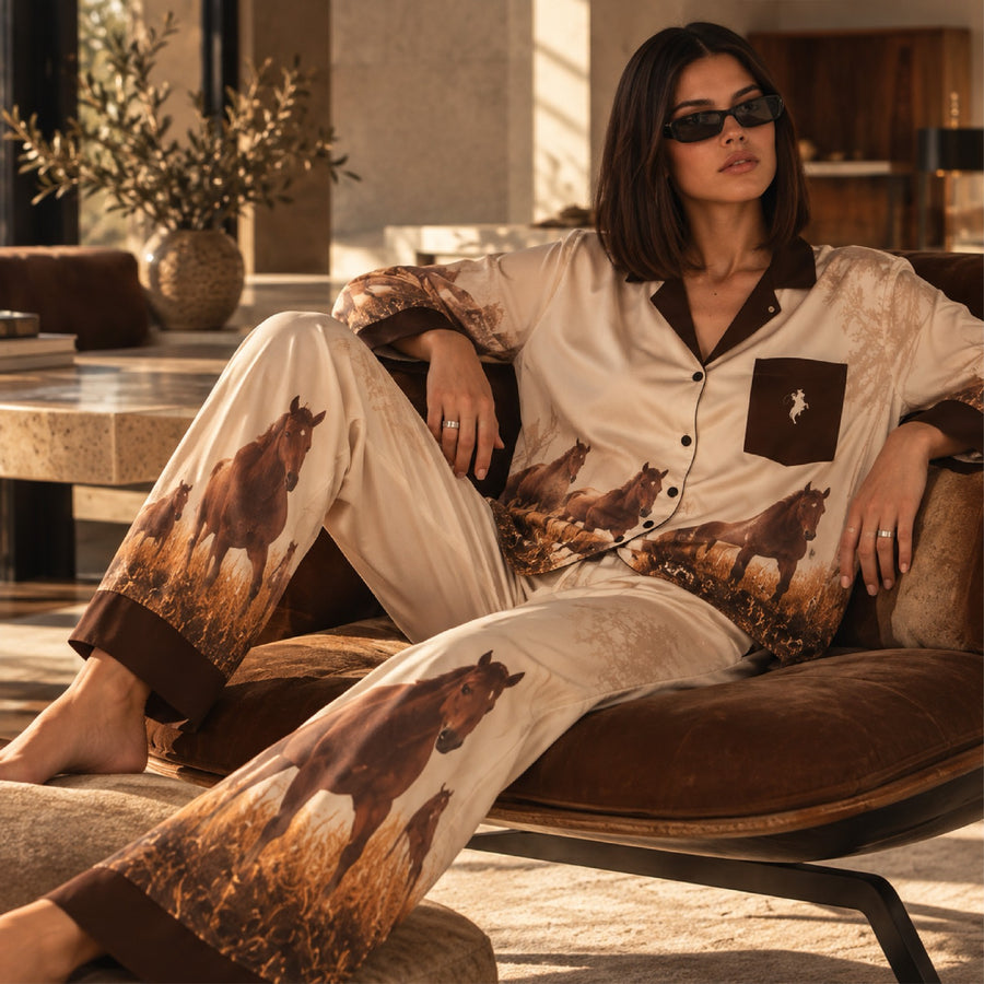 Ranch Life - Silky PJ Set - Brown - The Laundry Room