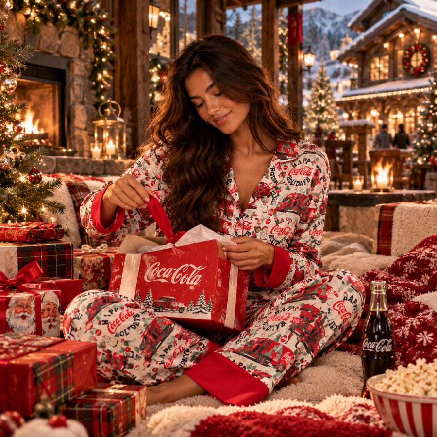 Happy Coca-Cola Holidays - Silky PJ Set - White & Red